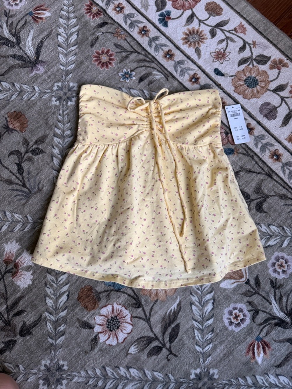 Hollister Yellow Floral Strapless Smocked Crop Top